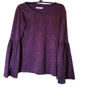 Bossini Top Balloon Bell Sleeve Black Glitter Cocktail Party Wedding Boho Sz XS